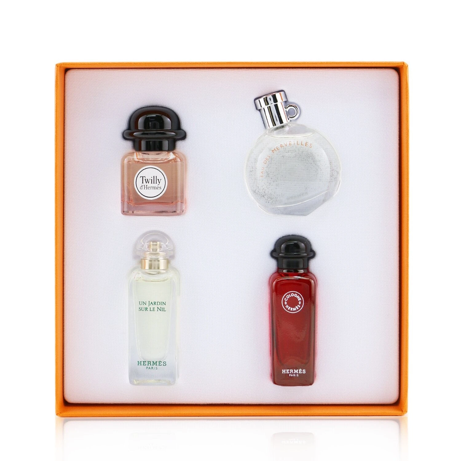 Hermès Hermes Miniature Coffret: Twilly D'Hermes, Un Jardin Sur Le Nil, Eau De Rhubarbe Ecarlate, Eau Des Merveilles 4x7.5ml/0.25oz 1 Hermès Hermes Miniature Coffret: Twilly D'Hermes, Un Jardin Sur Le Nil, Eau De Rhubarbe Ecarlate, Eau Des Merveilles 4x7.5ml/0.25oz
