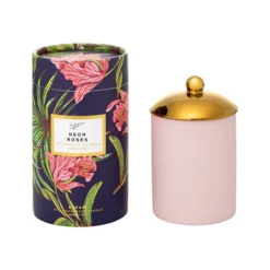 Sohum Safari Botanical Candle Eco Cedarwick Candle In Ceramic Jar Neon Roses 340g